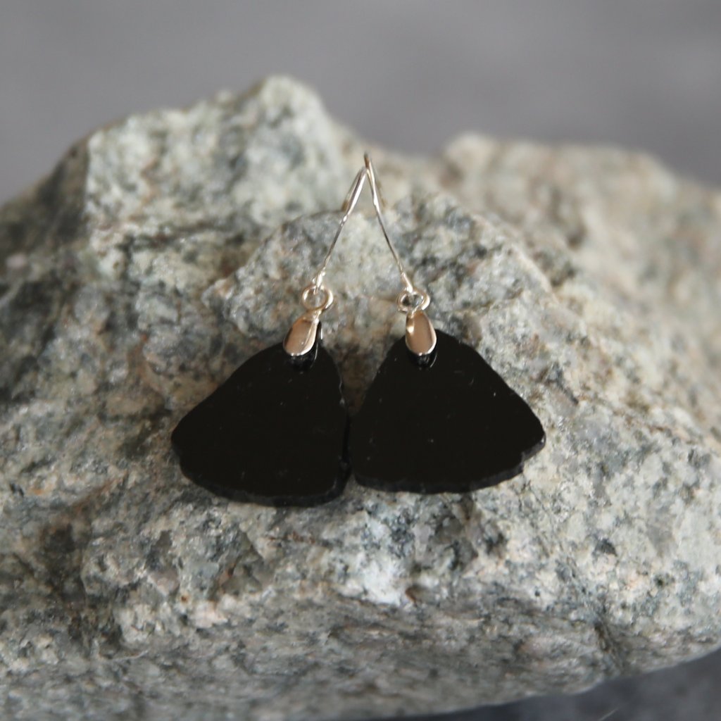 Black Tourmaline Slice Earrings